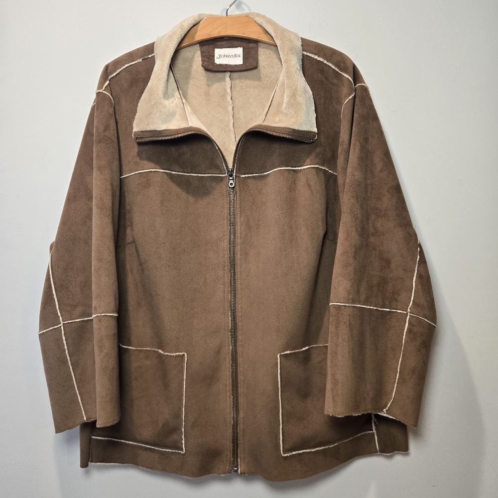 St John's Bay Jacket Coat XL Women's Y2k Faux Suede Fur Lined Full Zip 90s - Picture 5 of 9